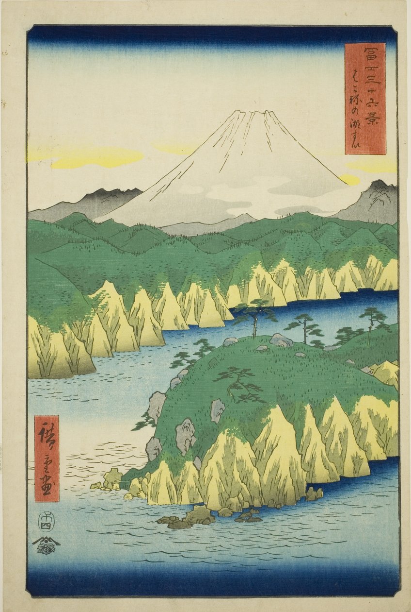 Hakone-tó (Hakone no kosui), a "Harminchat kilátás a Fuji-hegyre (Fuji sanjurokkei)" sorozatból alkotó: Utagawa Hiroshige
