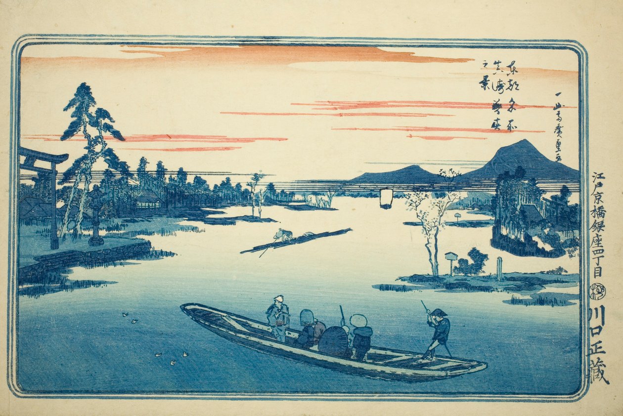 Késő tavasz Massakiban (Massaki boshun no kei), a "Keleti főváros híres kilátásai (Toto meisho)" sorozatból alkotó: Utagawa Hiroshige