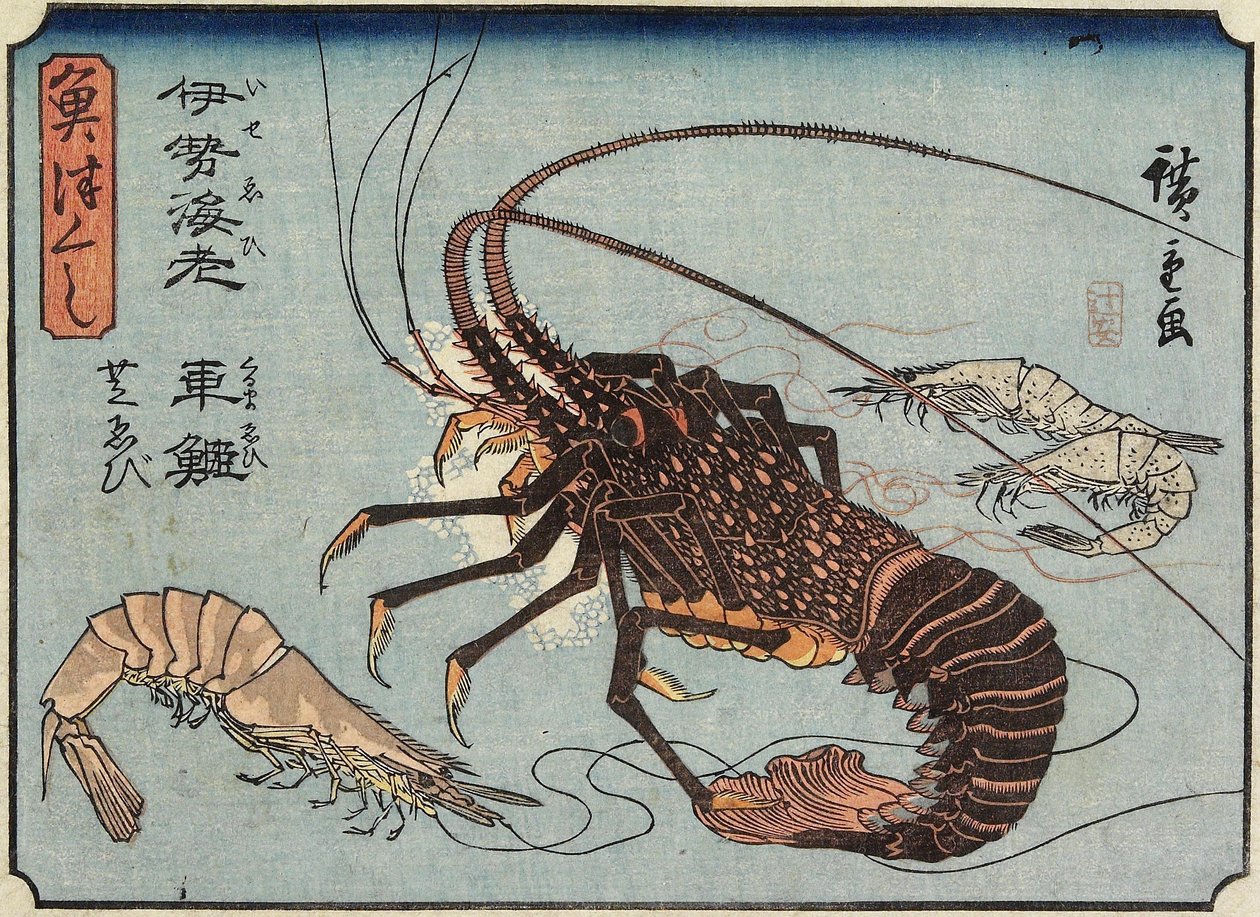 Homár, garnélarák és garnélarák, 1830-1844 alkotó: Utagawa Hiroshige