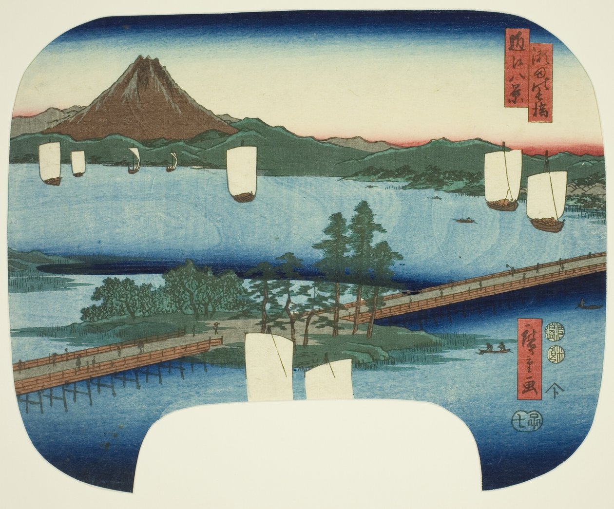Hosszú híd Setánál (Seta no nagahashi), a Nyolc nézet Omiról (Omi hakkei) című sorozatból alkotó: Utagawa Hiroshige