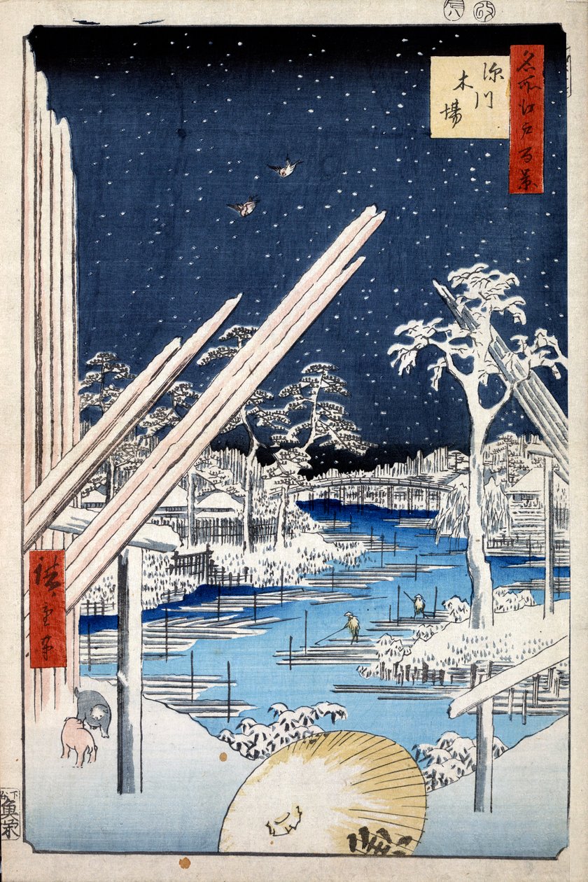Fatelepek Fukagawában Edo száz híres kilátása, 1856-1858. alkotó: Utagawa Hiroshige