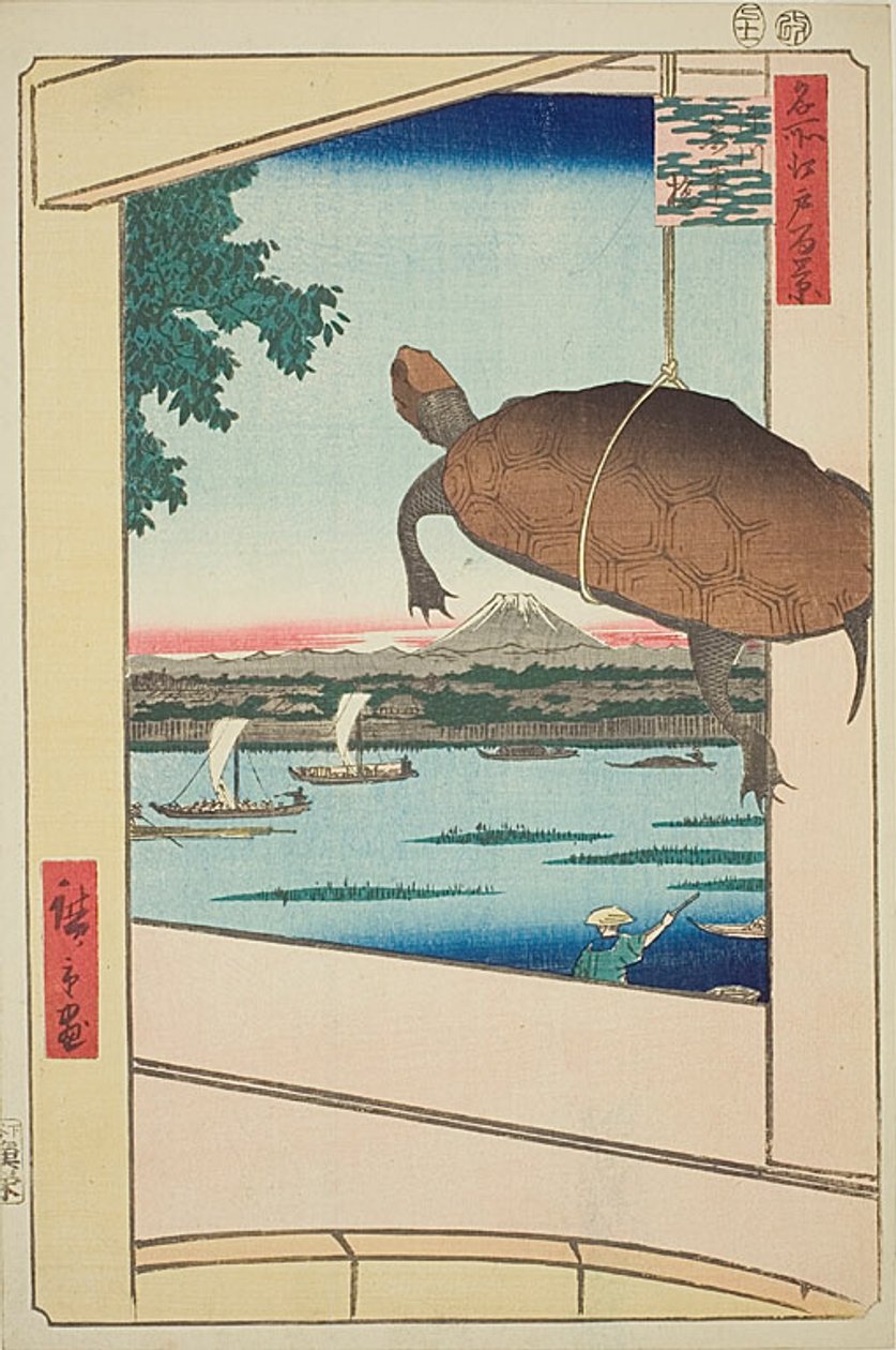 Mannen-híd, Fukagawa (Fukagawa Mannenbashi), No.56 a "One Hundred Famous Views of Edo (Meisho Edo hyakkei)" sorozatból. alkotó: Utagawa Hiroshige