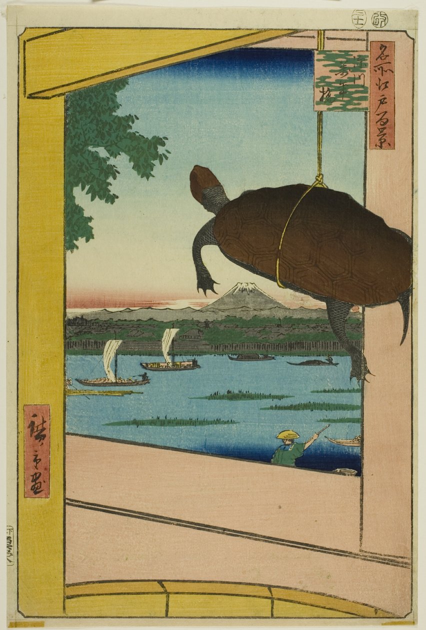 Mannen-híd, Fukagawa (Fukagawa Mannenbashi), a "Száz híres nézet Edóról (Meisho Edo hyakkei)" sorozatból. alkotó: Utagawa Hiroshige