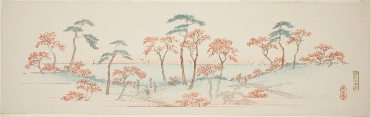 Juharok a Kaianji-templomban (Kaianji koyo), az Edo külvárosának híres kilátásait bemutató sorozatból alkotó: Utagawa Hiroshige
