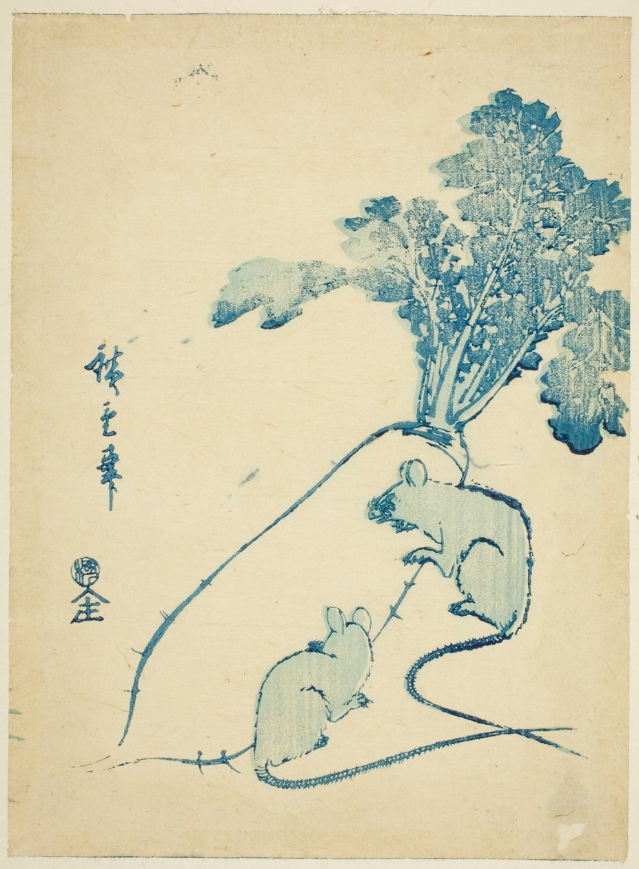 Egerek és retek alkotó: Utagawa Hiroshige