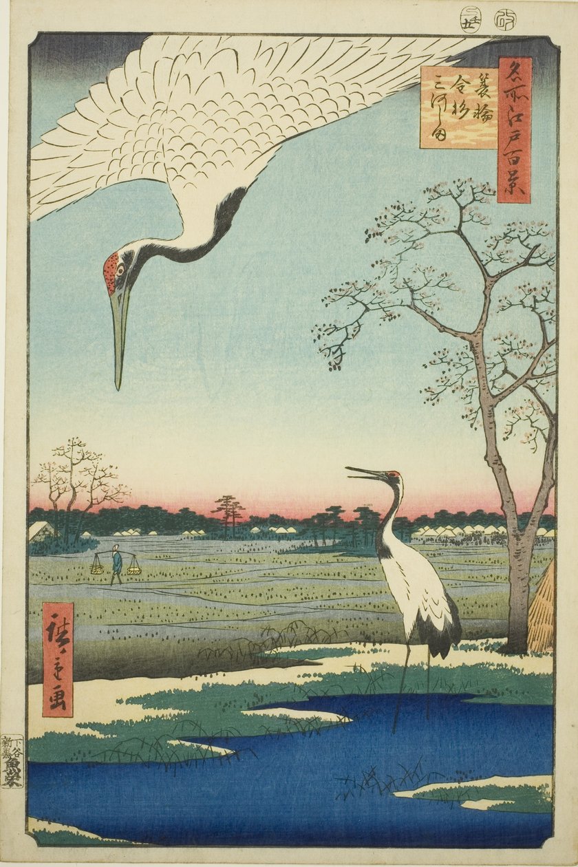Minowa, Kanasugi, Mikawashima, a „Ridge dre d fa net s view ws of Edo (One Hundred Famous Views of Edo)” sorozatból. alkotó: Utagawa Hiroshige