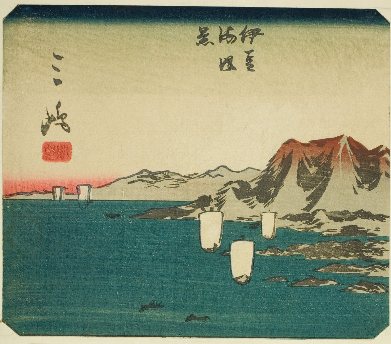 Mishima, a sz. 3 a "Kivágott képek a Tokaidoról (Tokaido harimaze zue)" sorozatból alkotó: Utagawa Hiroshige