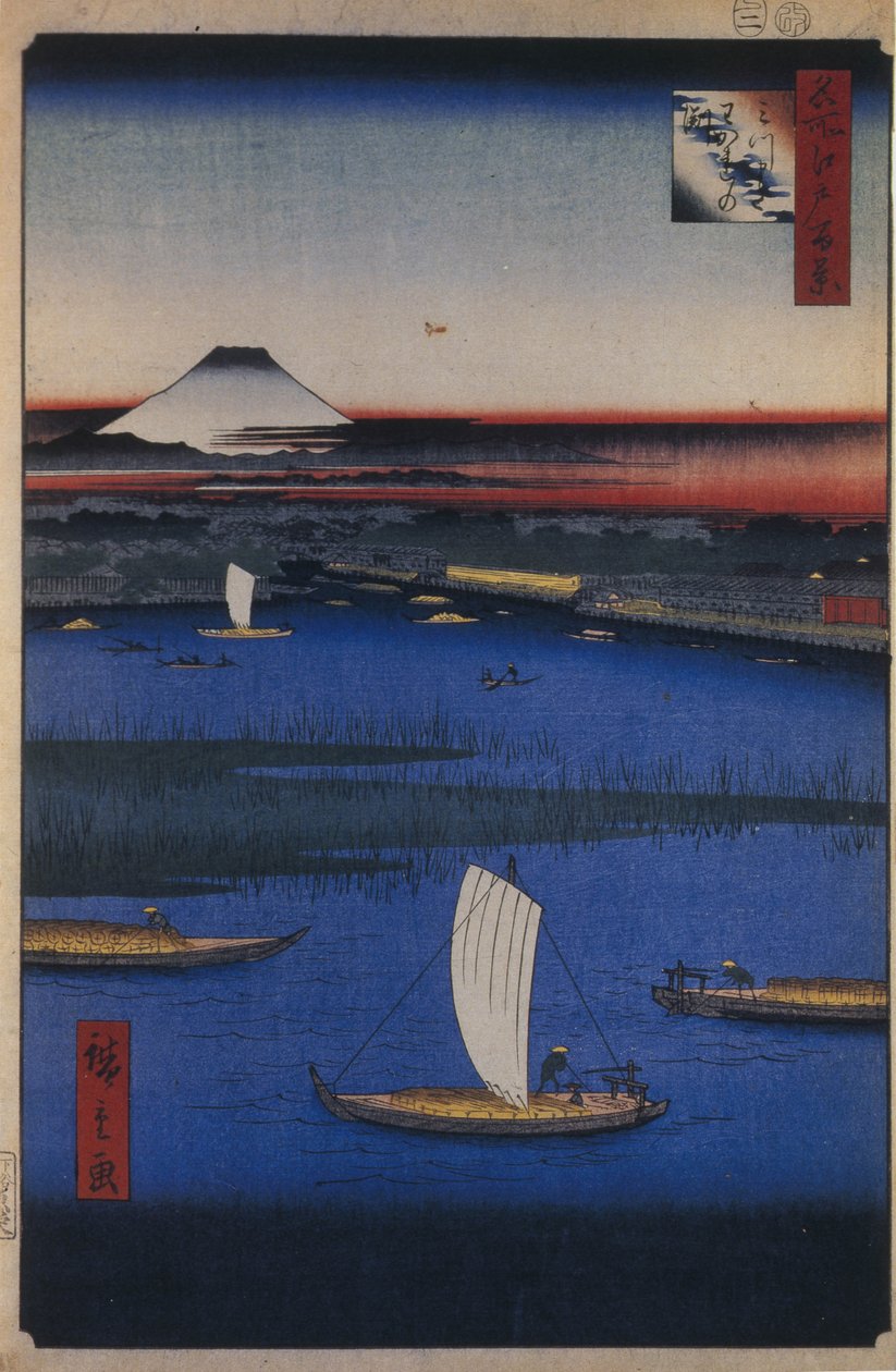 A háromágú gerinc széle d-re d fanet s View of Edo, 1856-1858 alkotó: Utagawa Hiroshige
