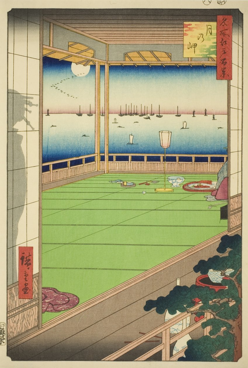 Hold-kilátó (Holdfok), a sorozat hegygerincéről, Edo látképe (Edo száz híres képe) alkotó: Utagawa Hiroshige