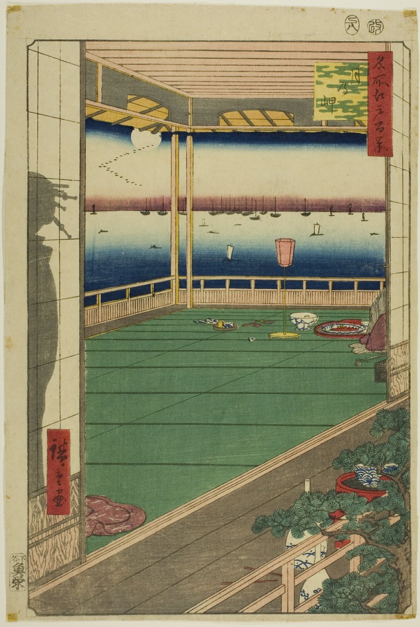 Hold-kilátó pont (Tsuki no misaki), a "Száz híres kilátás Edóra (Meisho Edo hyakkei)" sorozatból. alkotó: Utagawa Hiroshige