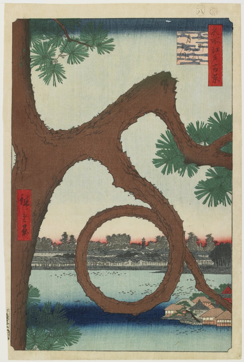 Holdfenyő, Ueno templom körzete, 1857. augusztus alkotó: Utagawa Hiroshige