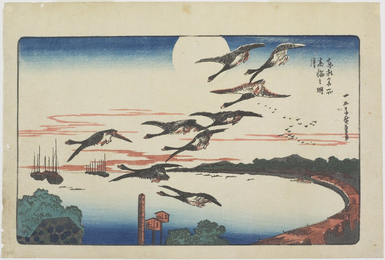 Holdfény Takanawánál, kb. 1831 alkotó: Utagawa Hiroshige