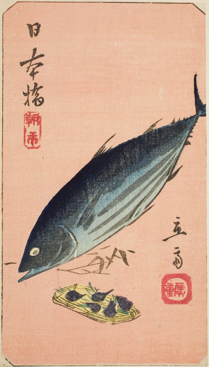 Morning Market at Nihon Bridge (Nihonbashi, asaichi), section of a sheet from the series "Cutouts of Famous Places in Edo (Harimaze Koto meisho)" alkotó: Utagawa Hiroshige