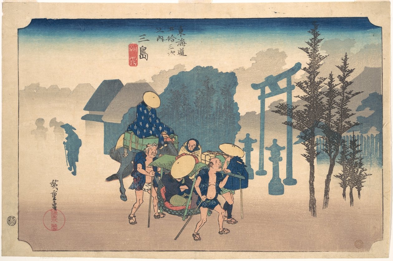 Reggeli köd Mishimánál alkotó: Utagawa Hiroshige