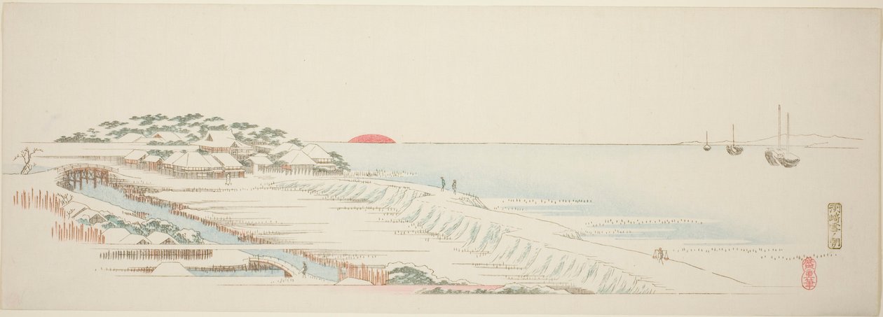 Reggeli hó Susakiban (Susaki yuki no asa), a "Tizenhárom nézet Edo környékéről" sorozatból alkotó: Utagawa Hiroshige