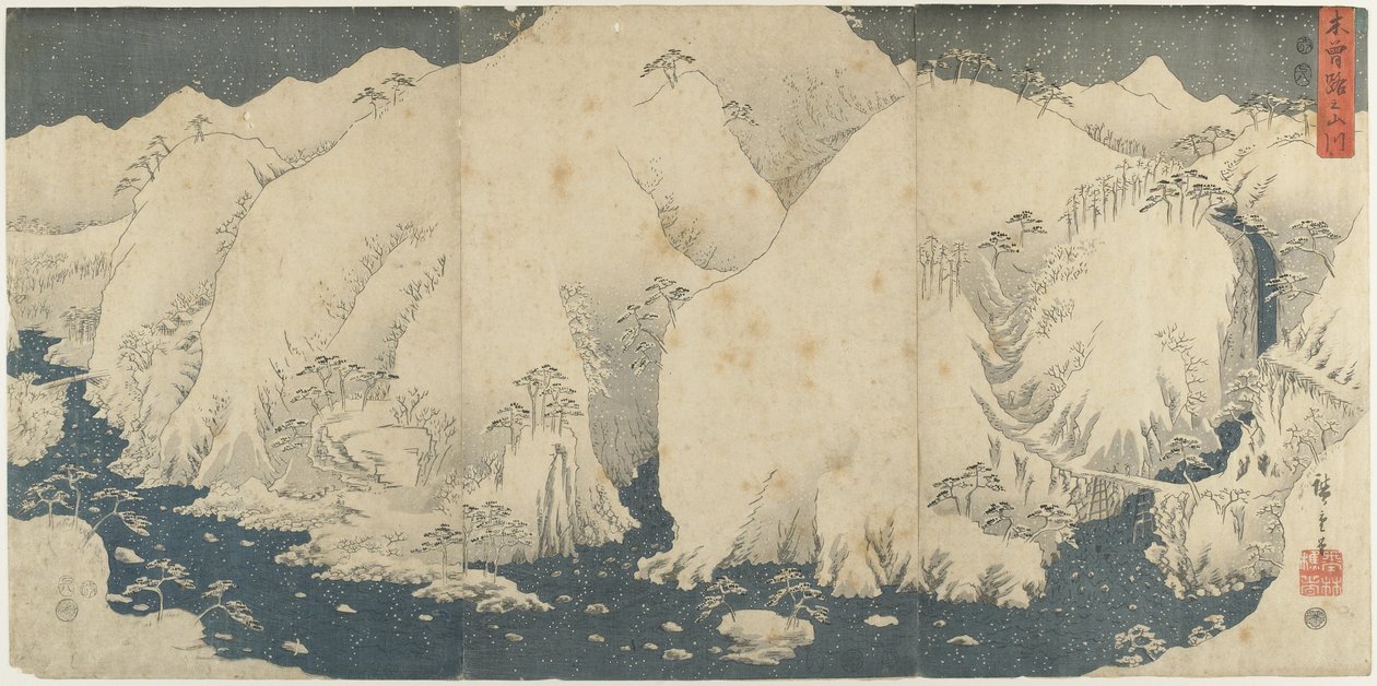 Hegy és folyó a Kiso-hágónál, 1857. augusztus alkotó: Utagawa Hiroshige