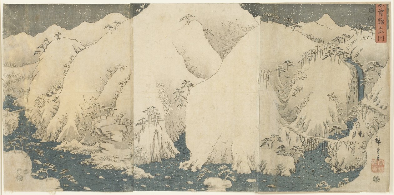Hegy és folyó a Kiso-hágónál, 1857. augusztus alkotó: Utagawa Hiroshige