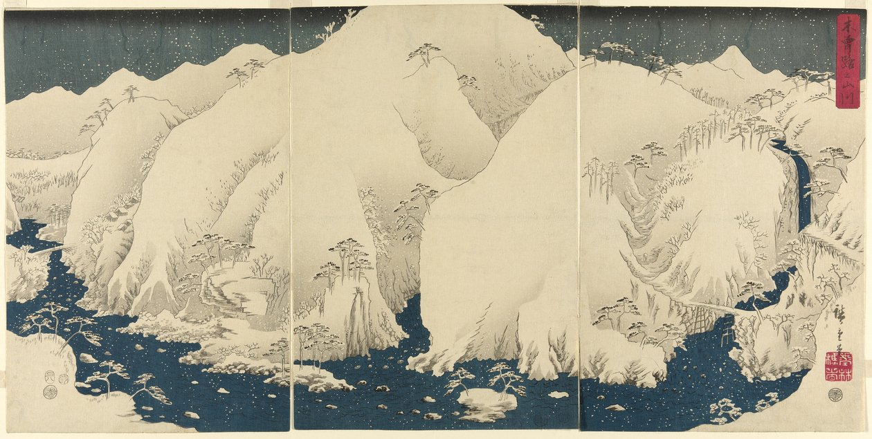 Idea d River sound te Foundation loa d (Yamakawa in Kisoji) alkotó: Utagawa Hiroshige