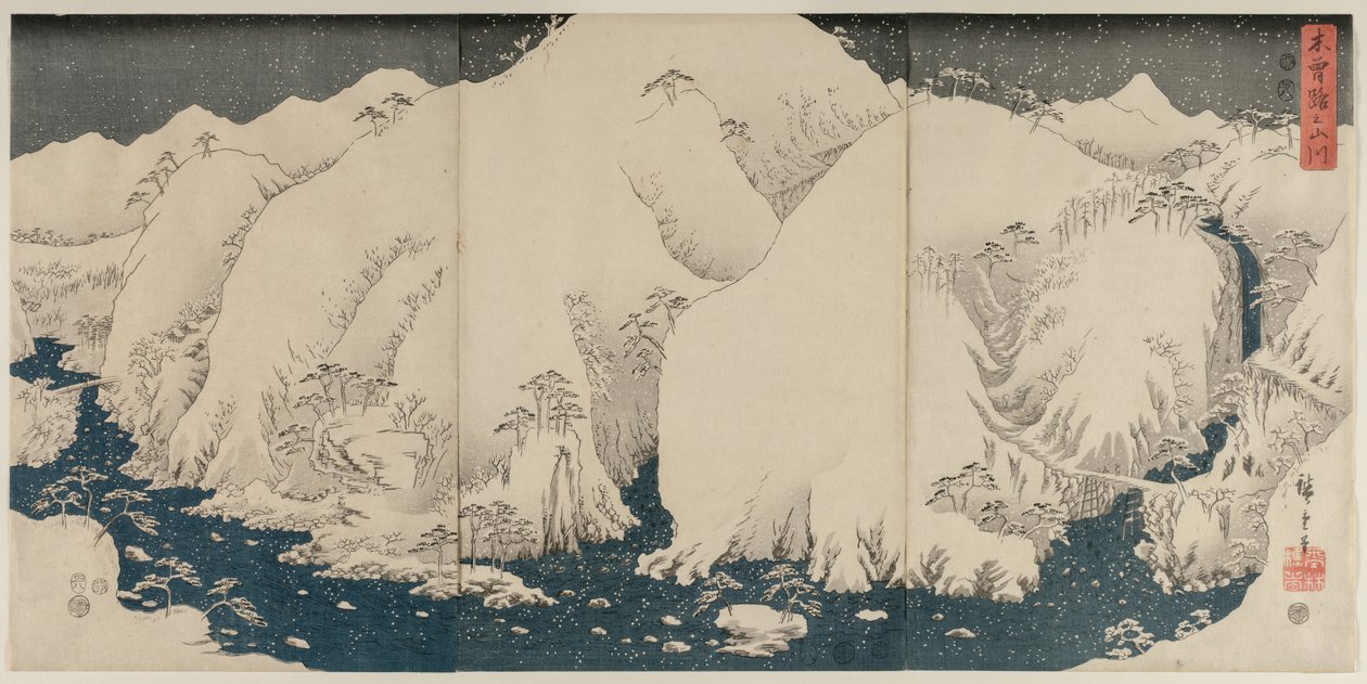 Hegy és folyó a Kiso-úton alkotó: Utagawa Hiroshige