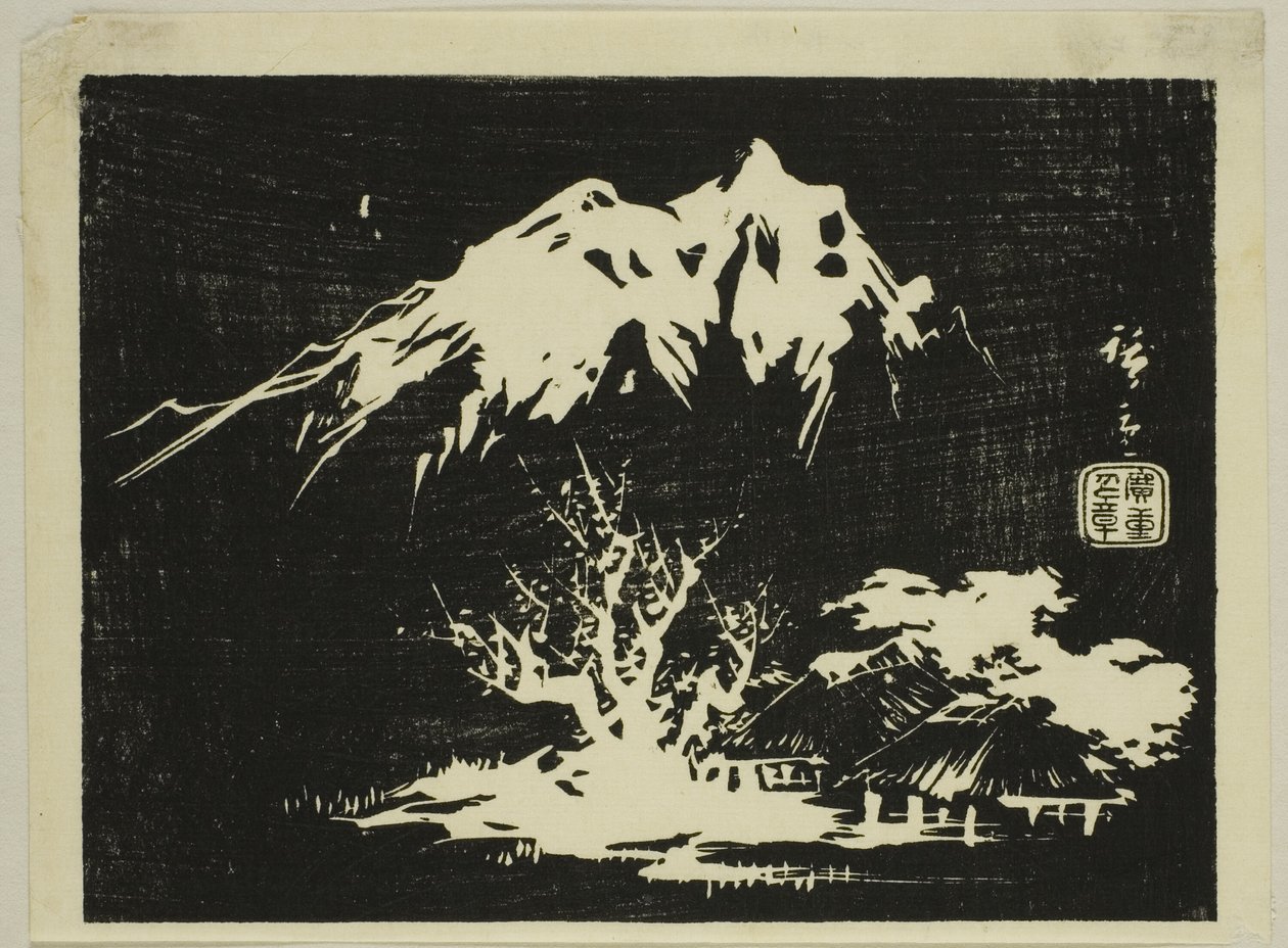 Hegyi táj, egy névtelen harimaze-nyomat része alkotó: Utagawa Hiroshige