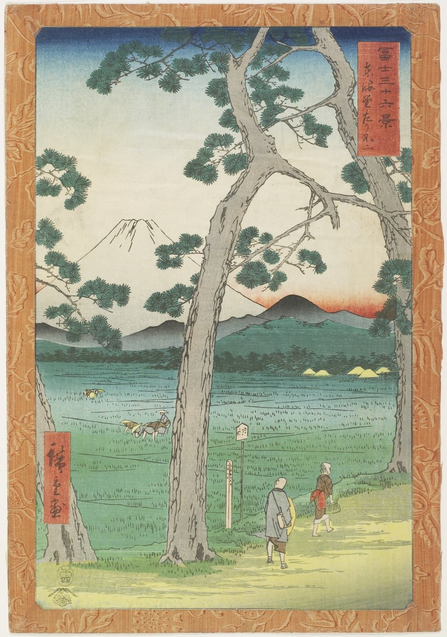 Fuji-hegy balra, a To_kaido_ útról nézve, 1858. április alkotó: Utagawa Hiroshige