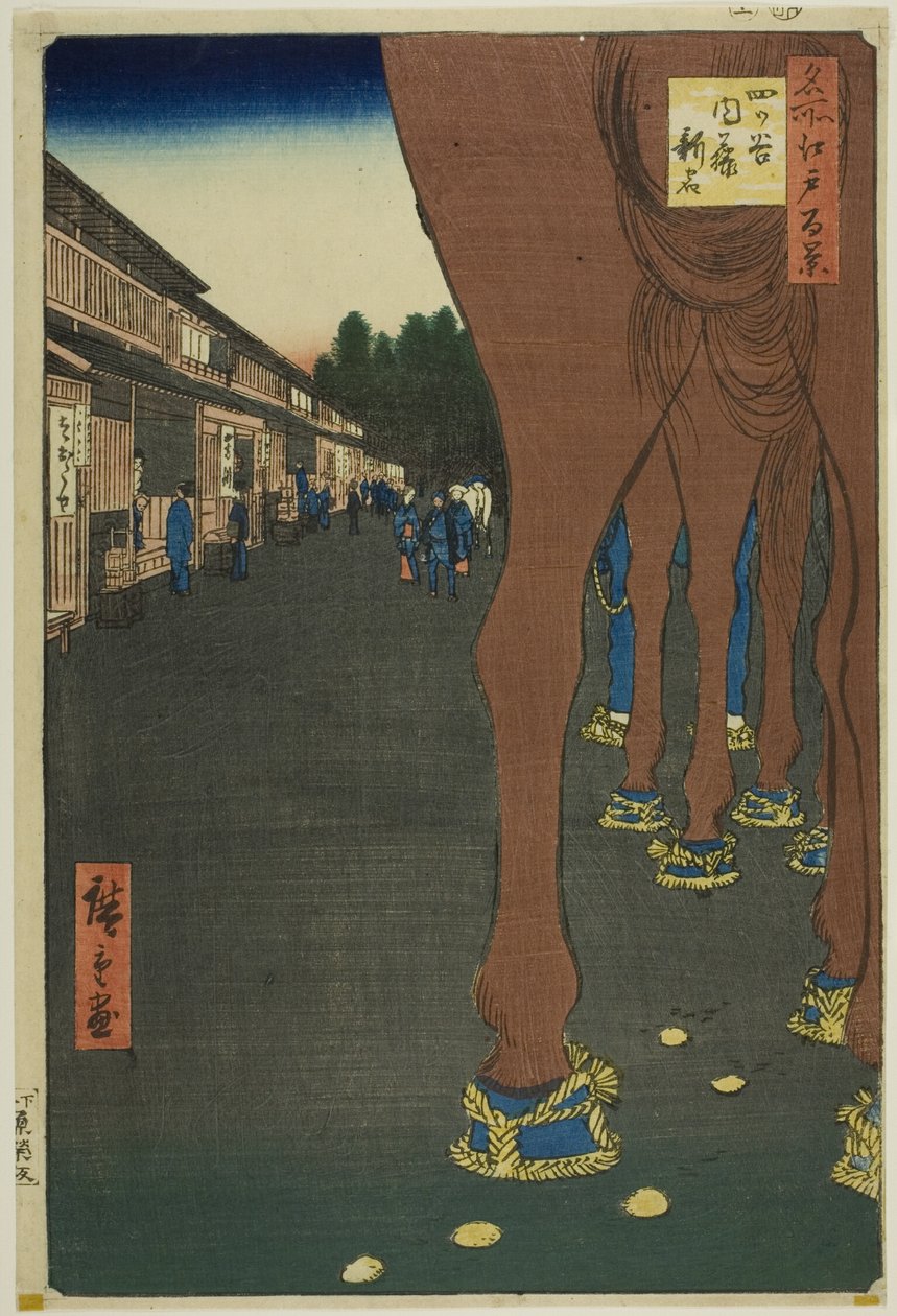 Naito Shinjuku a Yotsuya (Yotsuya Naito Shinjuku), a "Száz híres nézet Edóról (Meisho Edo hyakkei)" sorozatból. alkotó: Utagawa Hiroshige