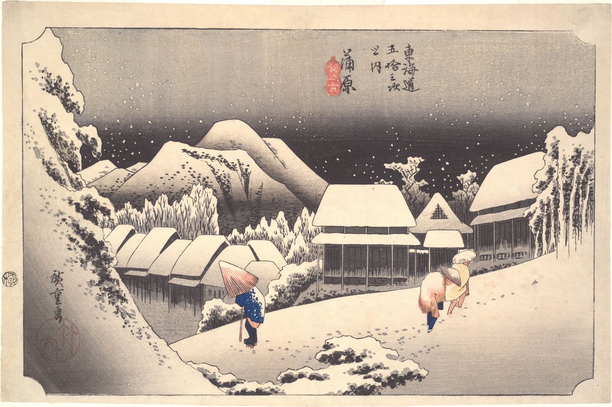 Éjszakai hó Kanbarában, az „A Tókaidó ötvenhárom állomása” című sorozatból alkotó: Utagawa Hiroshige
