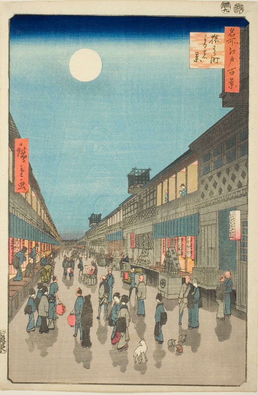 Éjszakai kilátás a Salwakar utcára (Salwakar street éjszakai rendszer), a Te Serie s ridges dre d d d fa net kilátása Edo-ra (Edo száz híres képe) alkotó: Utagawa Hiroshige