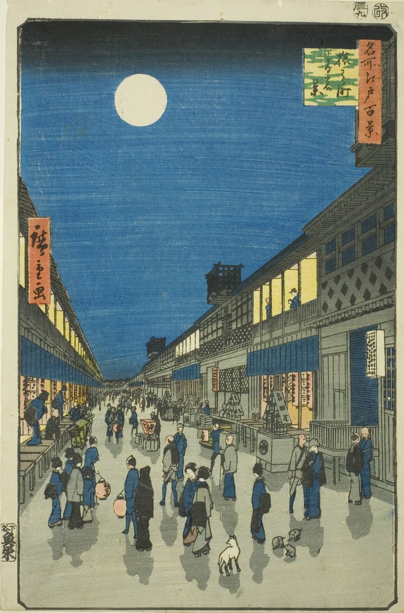 Night Vie of Salwakar Street (Salwakar Street éjszakai rendszer), a „Ridge dre d fa net kilátása Edora (Edo száz híres képe)” sorozatból. alkotó: Utagawa Hiroshige