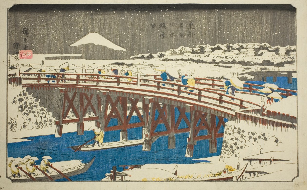 Nihon Bridge in Snow (Nihonbashi setchu), a "Híres helyek a keleti fővárosban (Toto meisho)" sorozatból alkotó: Utagawa Hiroshige