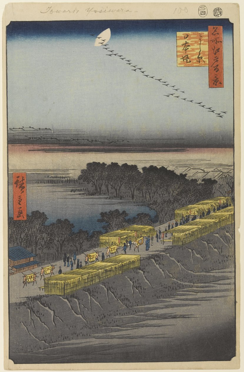 Nihon Embankment, Yoshiwara, 100. sz. Edo száz híres képe, 1857 (fatömbnyomat) alkotó: Utagawa Hiroshige