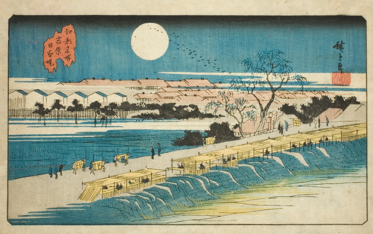 Japán képváltozat k side t nea r te yoshiwara (Yoshiwara Japan-tsutsumi), a te sorozatból: "fa network s pa back s tag Edo (híres hely)" alkotó: Utagawa Hiroshige
