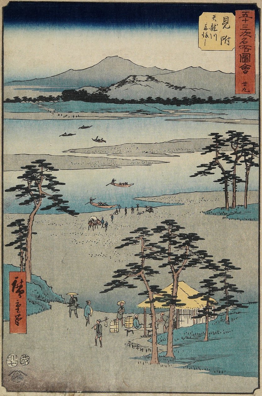 29. sz. komp a Tenryu_ folyón, Mitsuke, 1855. július alkotó: Utagawa Hiroshige