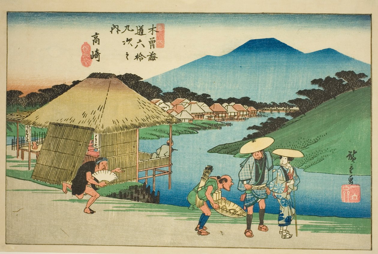 nak,-nek. 14: Takasaki, a te sorozatból: "Shi x t y ne s ta on s of te kisokaid (kisokaido rokujukyu tsugi no uchi)" alkotó: Utagawa Hiroshige