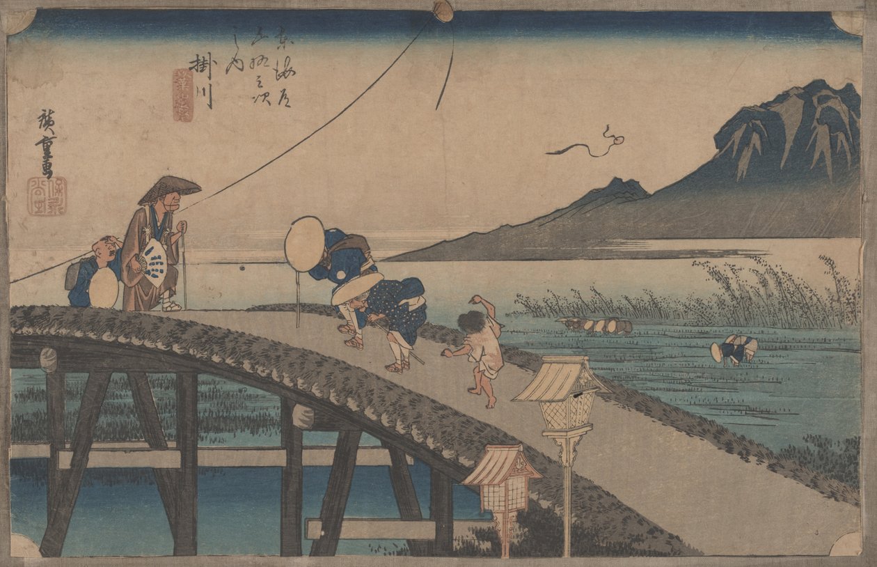 27. sz. "Kakegawa: Akiba látképe" A Tokaido 53 állomásáról, 1833 körüli kiadás alkotó: Utagawa Hiroshige