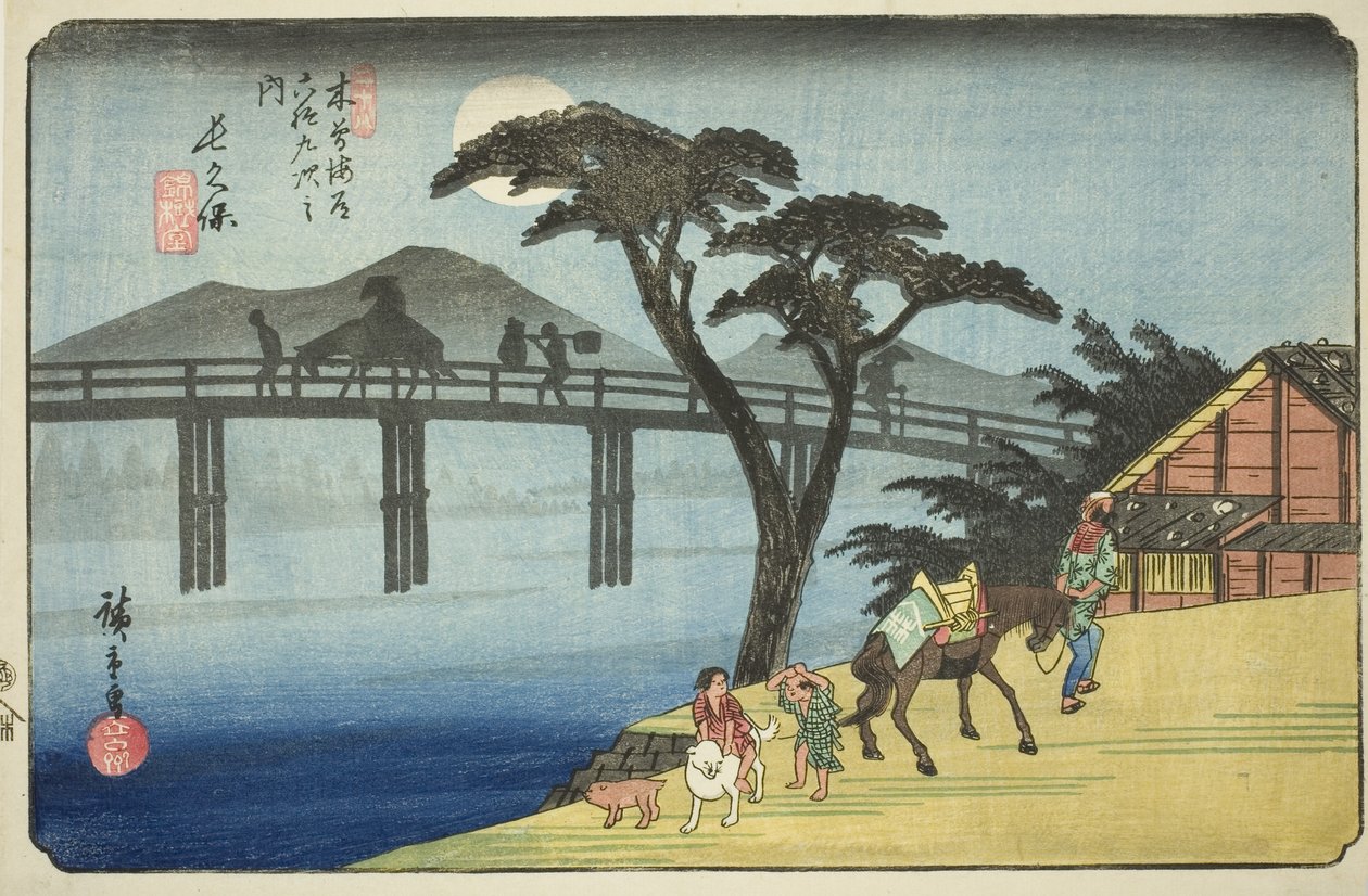nak,-nek. 28: Nagakubo, a „Shi xty-nine S taion s of kisokaido” című sorozatból alkotó: Utagawa Hiroshige