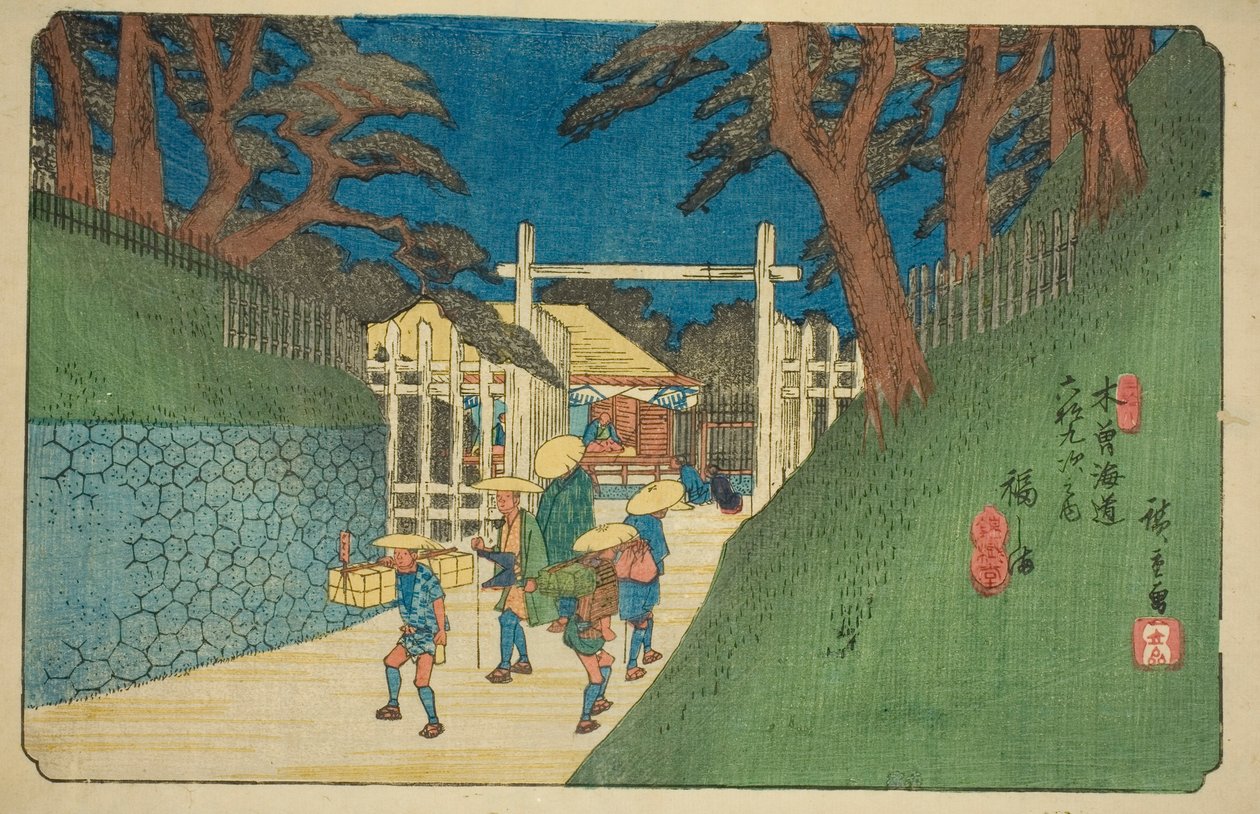 nak,-nek. 38: Fukushima, a "Shixty-nines of Tekisokaido" sorozatból alkotó: Utagawa Hiroshige