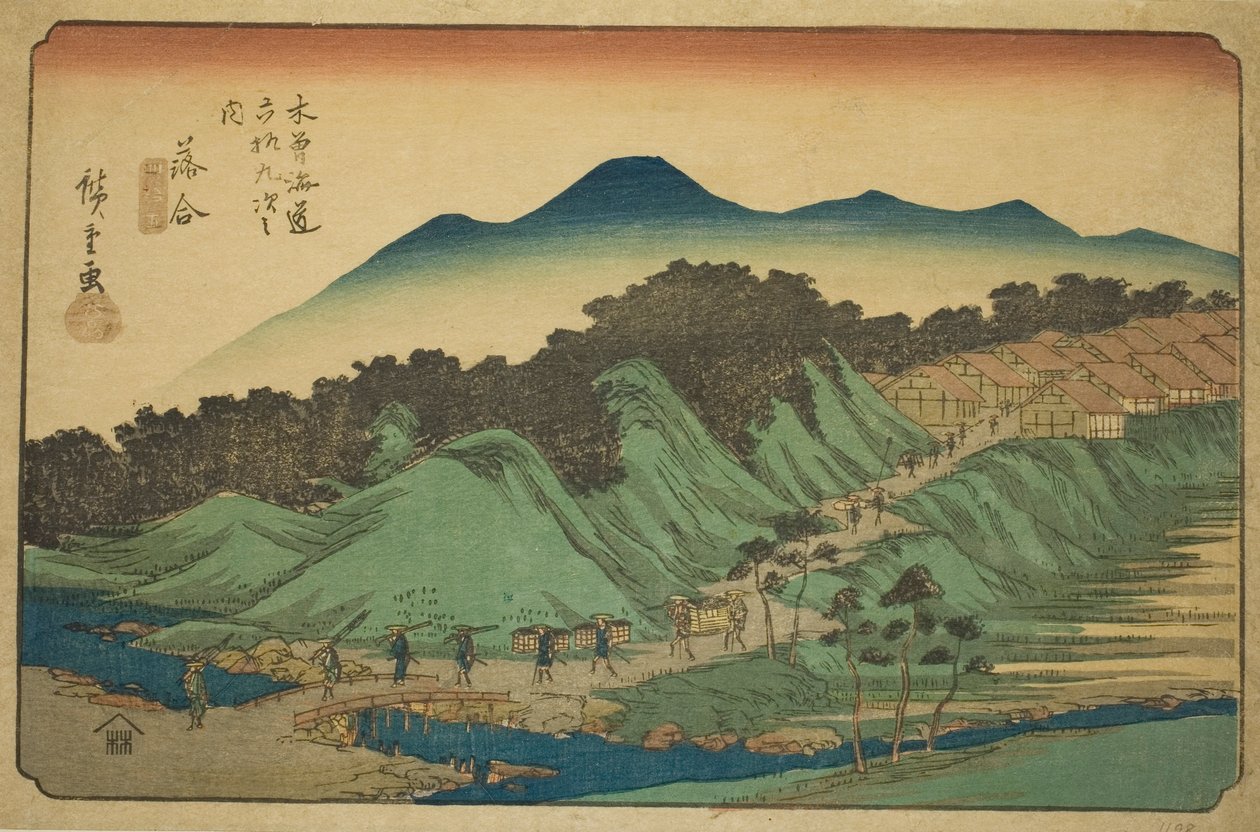 nak,-nek. 45: Ochiai, a Te sorozatból: "Shi x t y ne s ta on s of te kisokaid (kisokaido rokujukyu tsugi no uchi)" alkotó: Utagawa Hiroshige