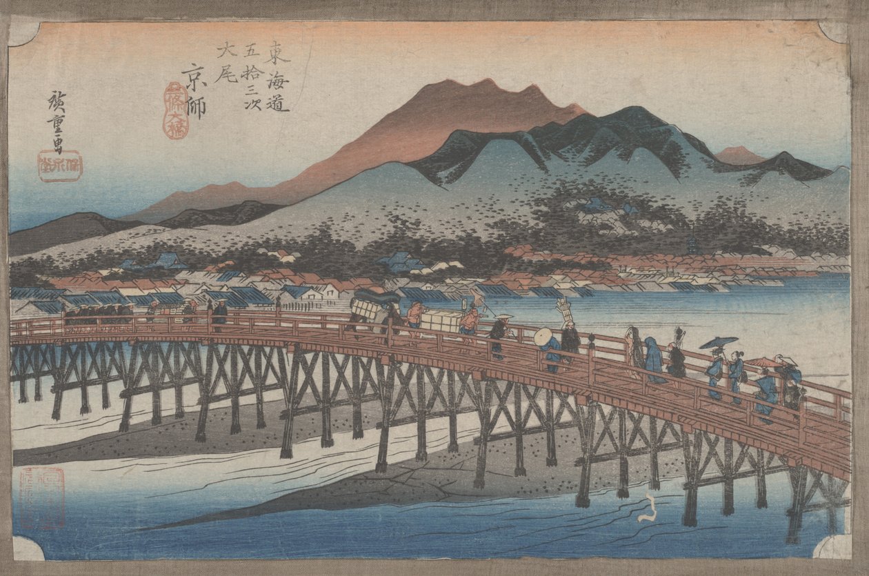 No. 55 "Kiotó: A Nagy Sanjo híd" A Tokaido 53 állomásáról, 1833 körül alkotó: Utagawa Hiroshige