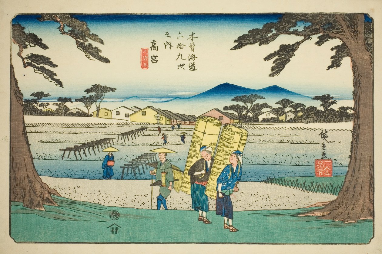 nak,-nek. 65: Takamiya, a „Shi xty-nine S taion of the kisokaido” című sorozatból alkotó: Utagawa Hiroshige