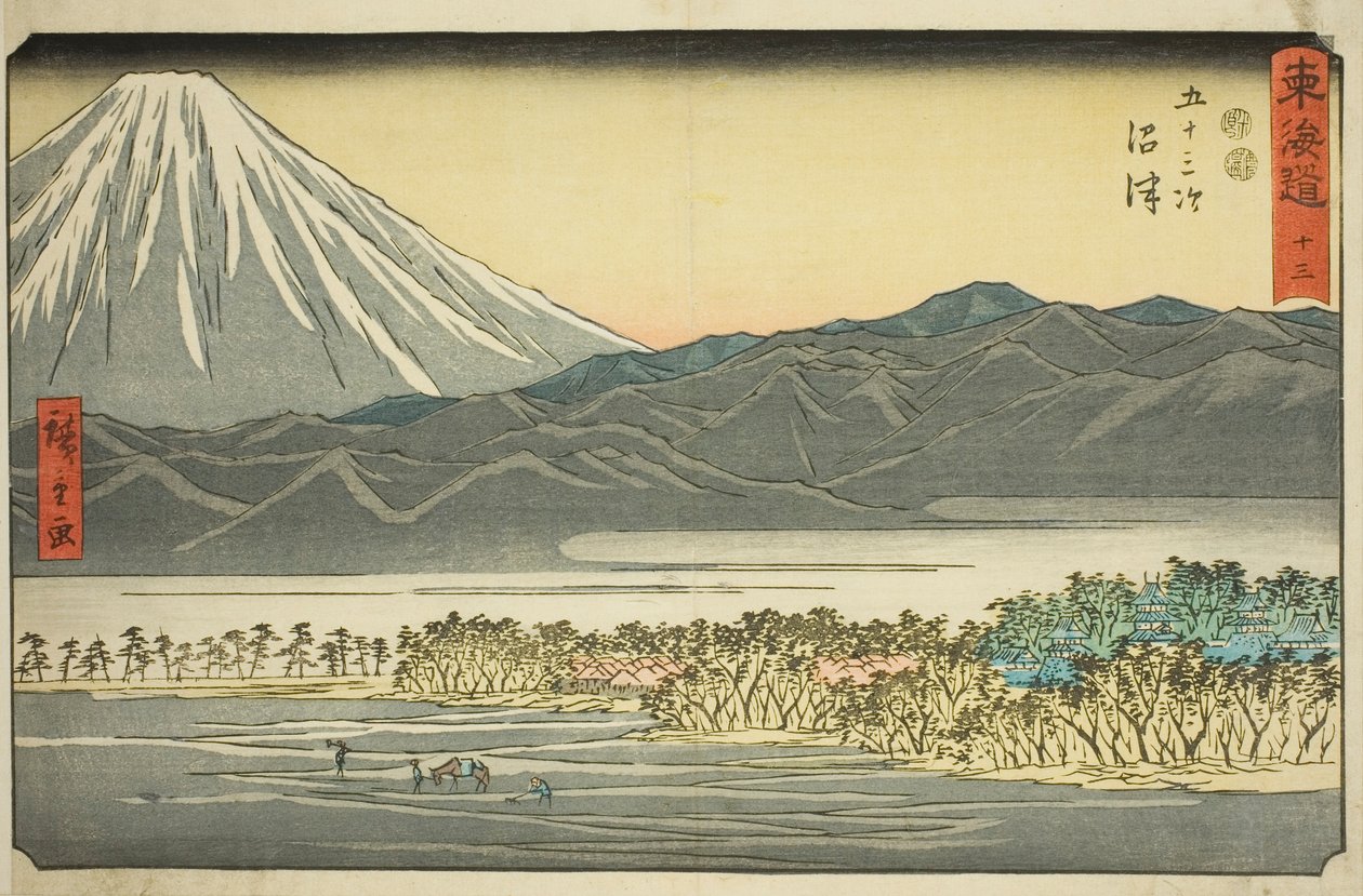 Numazu – Nem. 13, a "Tokaido ötvenhárom állomása (Tokaido gojusan tsugi)" sorozatból, más néven Reisho Tokaido alkotó: Utagawa Hiroshige