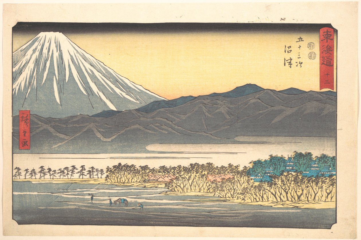 Numazu, a „A Tókaidó ötvenhárom állomása (Tōkaidō gojūsan tsugi)” sorozat 13. száma alkotó: Utagawa Hiroshige