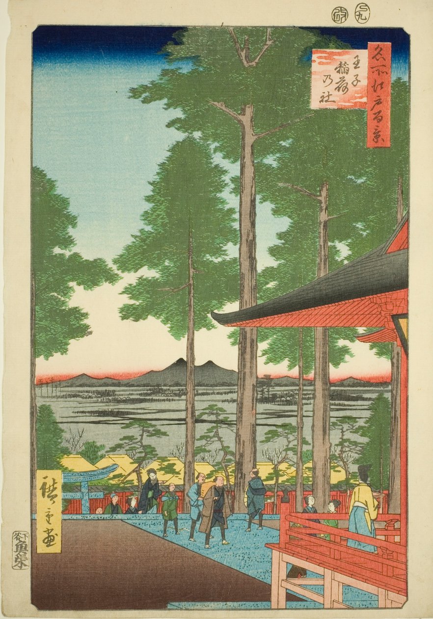 Inari bácsi szentély (Uncle Inari no Ya Shiro), a „Ridge d re d f s view of Edo (Edo száz híres nézete)” sorozatból. alkotó: Utagawa Hiroshige