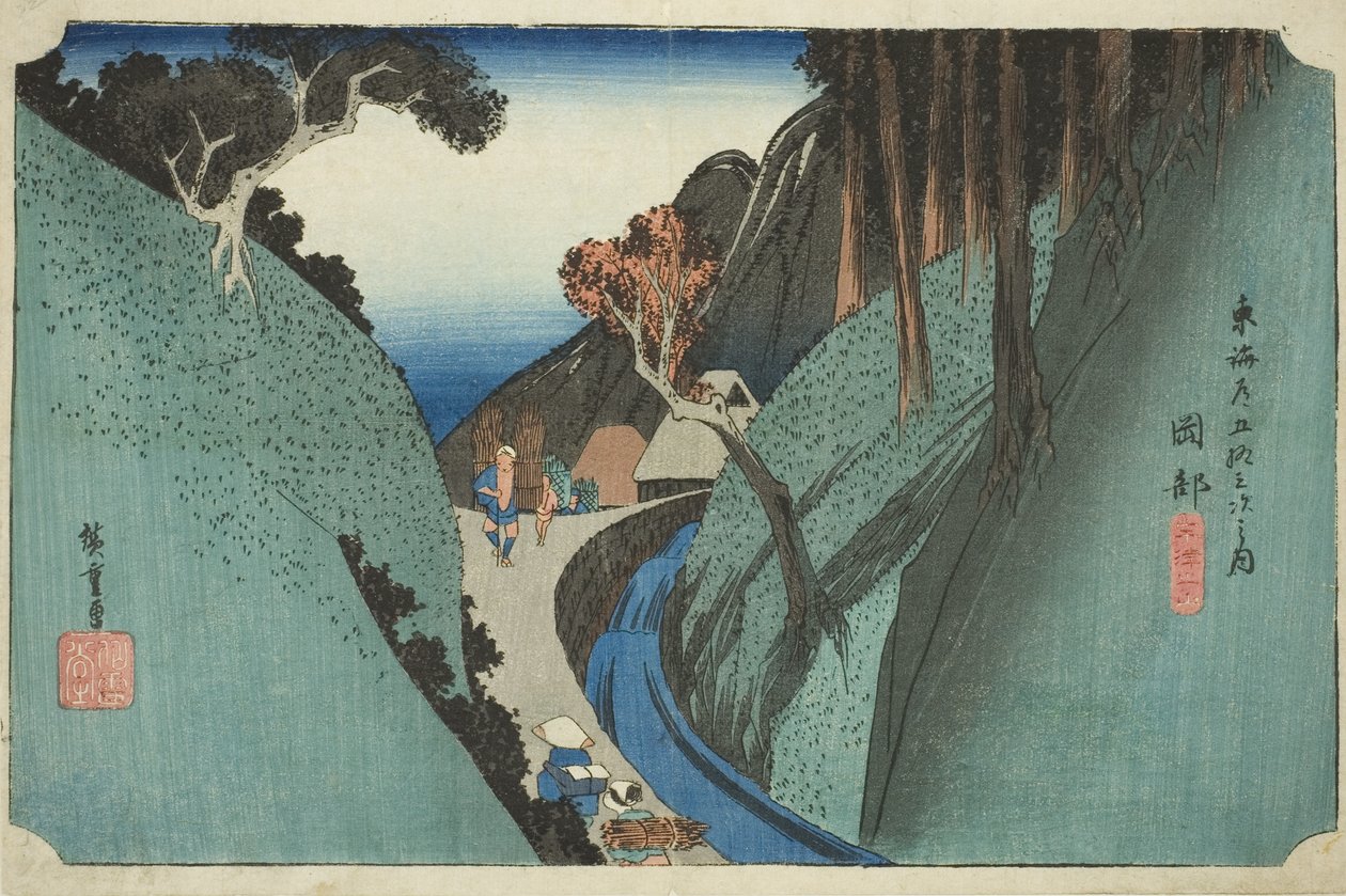Okabe: Utsu-hegy (Okabe, Utsu no yama), a "Tokaido út ötvenhárom állomása (Tokaido gojusan tsugi no uchi)" sorozatból, más néven Hoeido Tokaido alkotó: Utagawa Hiroshige