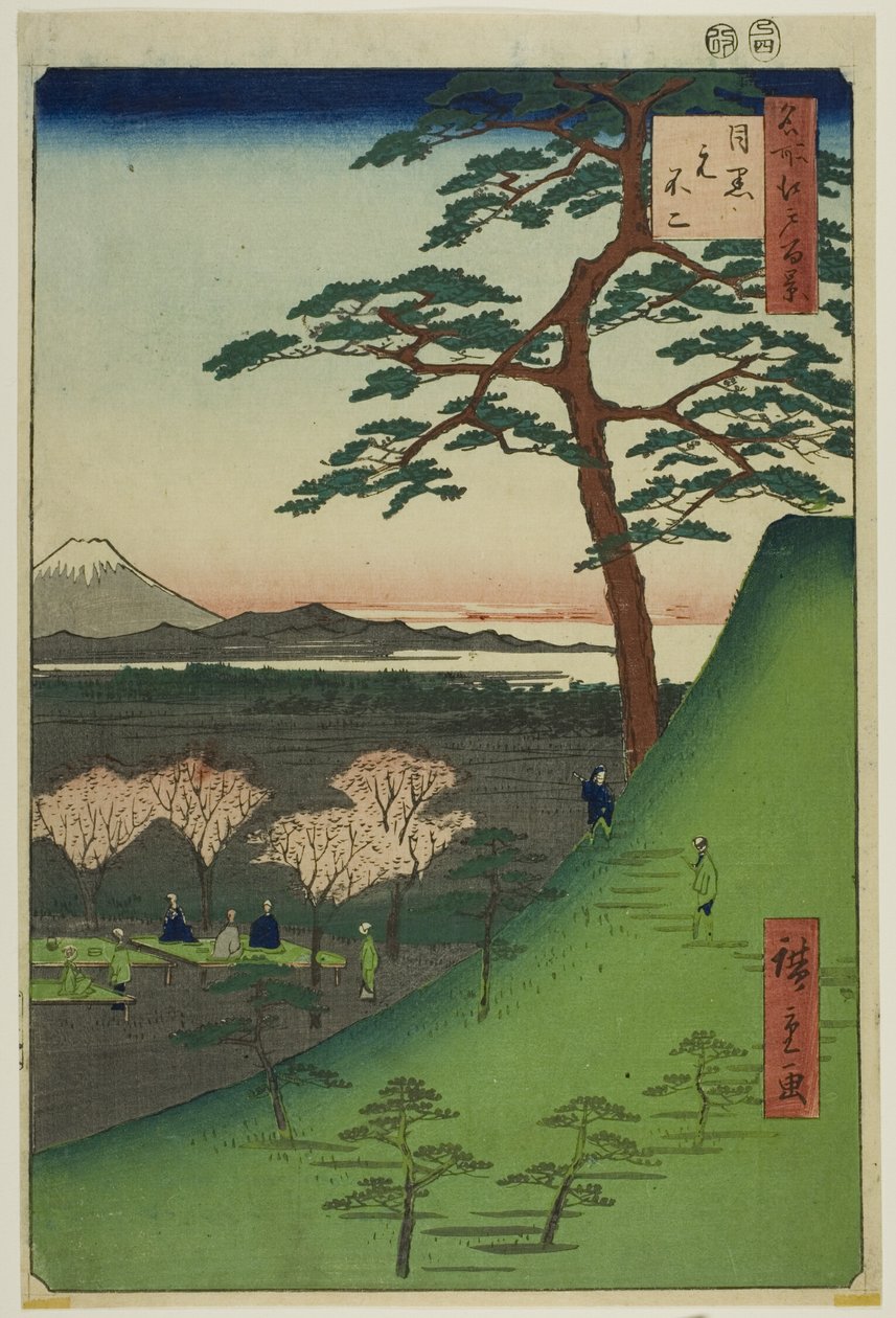 Eredeti Fuji, Meguro (Meguro Moto-Fuji), az "Edo száz híres látképe (Meisho Edo hyakkei)" sorozatból. alkotó: Utagawa Hiroshige