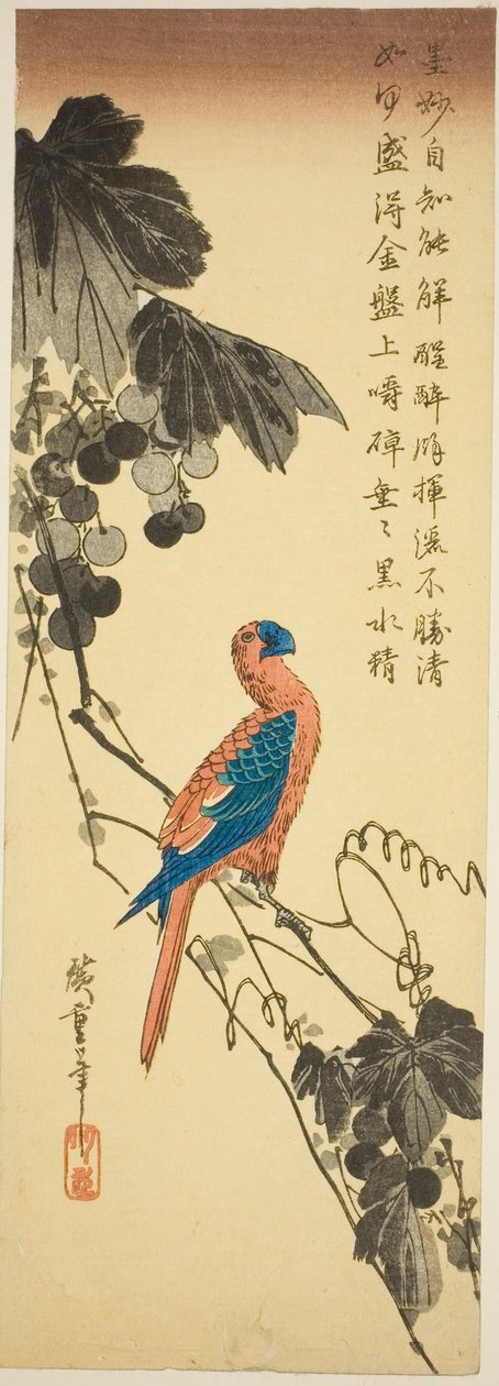 Papagáj a szőlőtőn alkotó: Utagawa Hiroshige