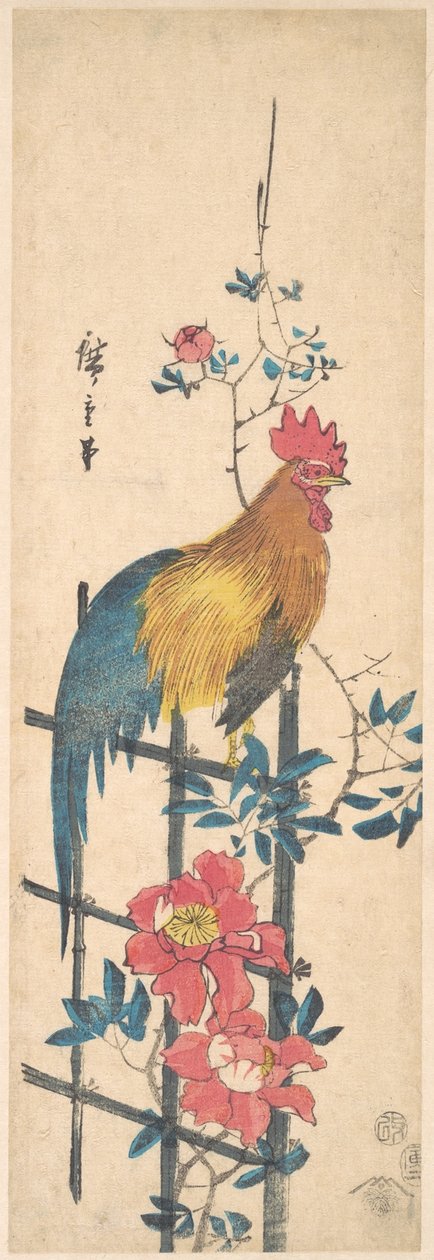 Pfingstrose und Hahn alkotó: Utagawa Hiroshige