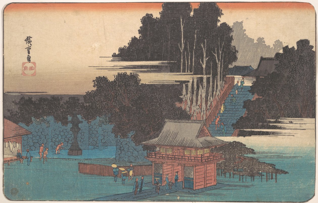Zarándokok a Fudo-szentélynél, Meguro alkotó: Utagawa Hiroshige