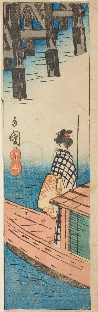 Élményhajó a Ryogoku hídnál (Ryogoku suzumibune), egy lap egy része a „Kivágások Edo híres helyeiről (Harimaze Koto meisho)” sorozatból. alkotó: Utagawa Hiroshige