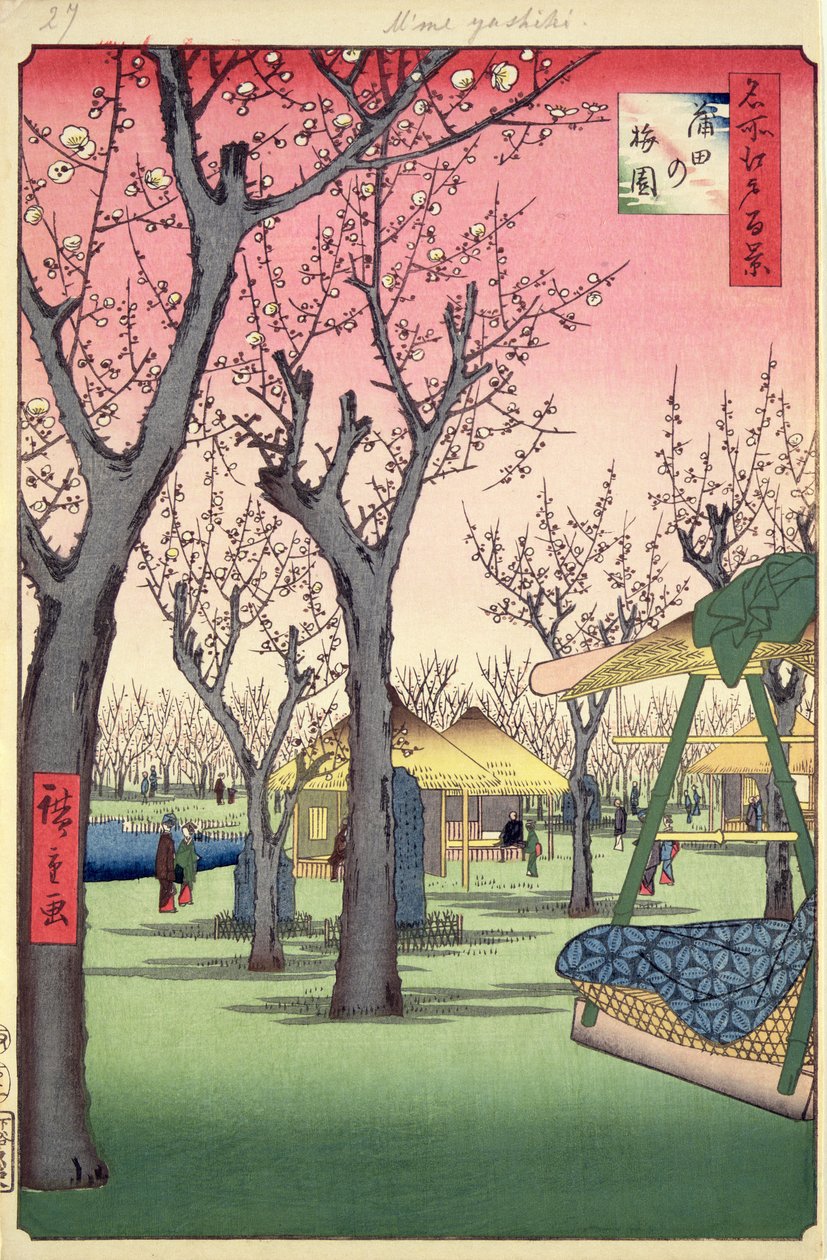 Szilvakert, Kamata, Edo száz híres nézetéből, 1857. február (fatömb színes nyomat) alkotó: Utagawa Hiroshige